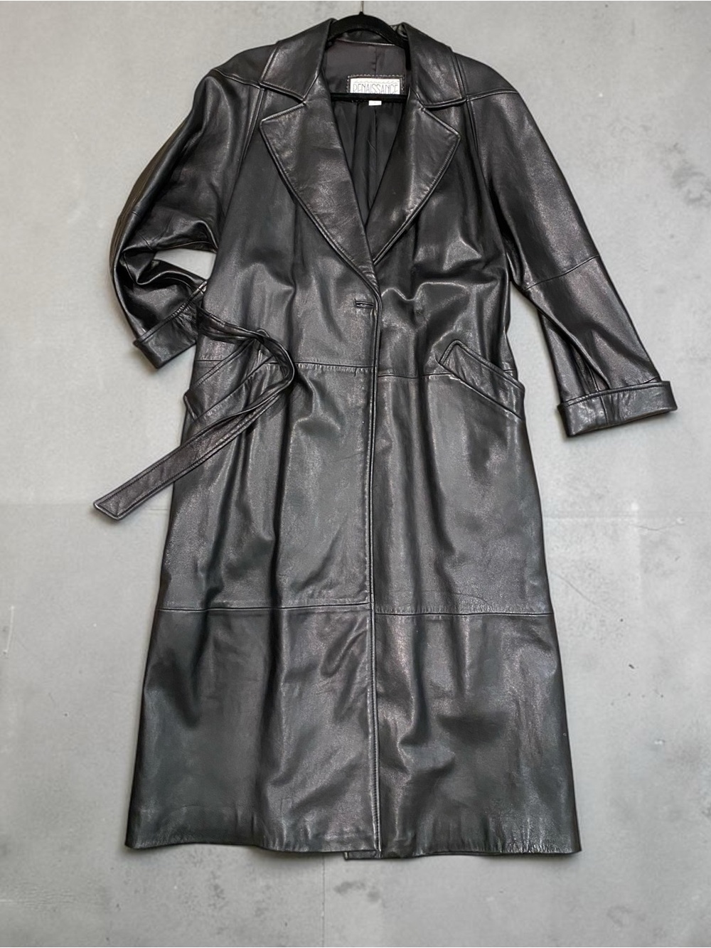 Genuine Black Leather Trench Coat with Belt  La Nouvelle Renaissance Vintage